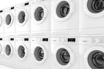 Aufkleber - Row of Modern Washing Machines. 3d Rendering