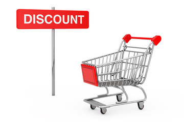 Aufkleber - Red Pole Discount Sign near Shopping Cart. 3d Rendering