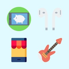 Wall Mural - Icons set about Music with electric guitar, earphones and smartphone