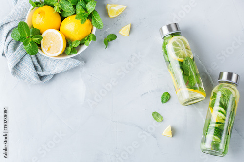 Cuadros en Lienzo Fresh cool lemon cucumber mint infused water detox drink