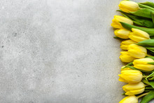 Yellow Tulips, Spring Easter Background For Women's Day Or Card For Mothers Day With Flowers