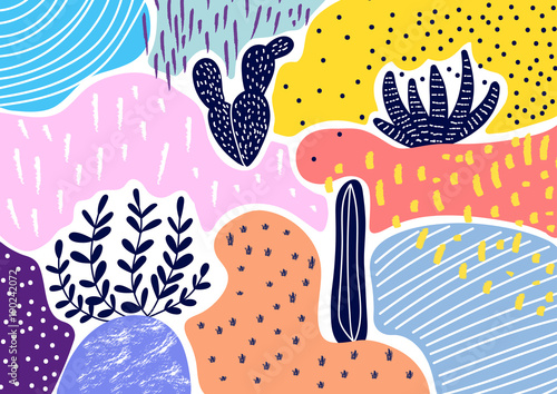 Creative geometric colorful background with patterns. Collage. Design for pri...