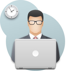 Wall Mural - businessman or office worker in glasses with laptop. successful young man dressed in gray business s