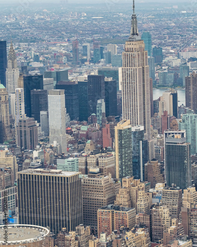 Plakat Nowy Jork, USA. Zadziwiający powietrzny Manhattan widok przy zmierzchem