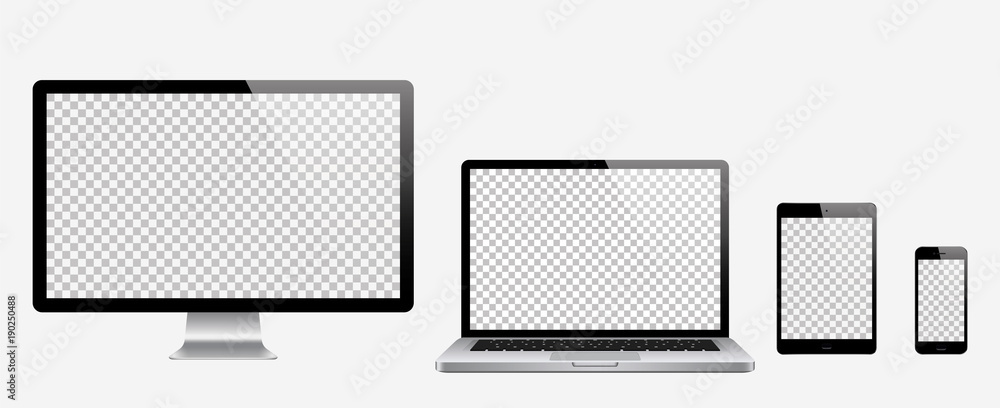Computer, laptop, tablet, phone set . Vector illustration - obrazy, fototapety, plakaty 