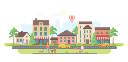 town life - modern flat design style vector illustration