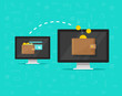 © vladwel - Electronic money transfer vector illustration, flat cartoon design of two computers pc with digital wallets transferring money electronically, sending or receiving cash online via internet banking