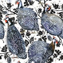 Guinea Fowl Bird Watercolor Seamless Pattern.