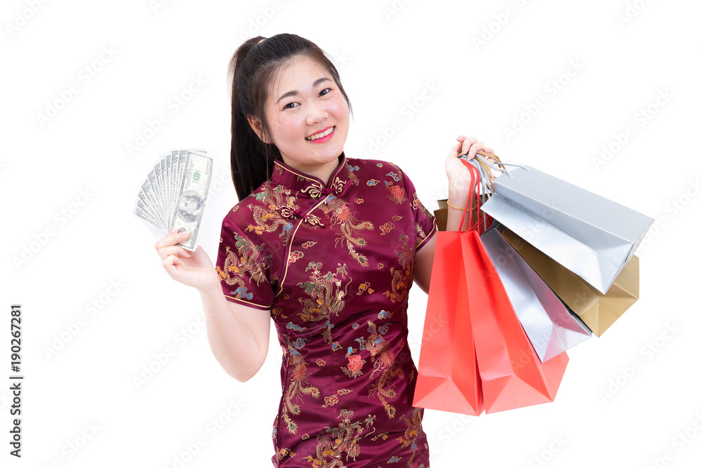Portrait of asian woman in traditional chinese long dress, cheongsam ...