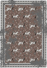 Horse And Paisley Grey Brown Vector Carpet Design. Persian Style Vintage Rug Decor With Rough Texture.