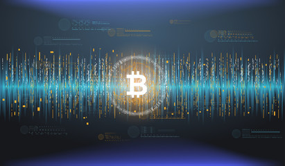 Wall Mural - Abstract financial chart with line graph. Cryptocurrency Technology. Bitcoin with futuristic HUD elements.