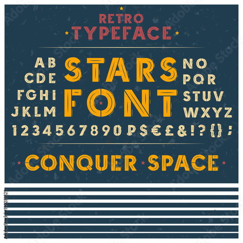 Vector illustration of a retro font, the Latin alphabet, uppercase, capital l...