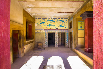 Wall Mural - Copies of fresco in a hall at the palace of Knossos, famous ancient city in Crete, located near modern Heraklion city