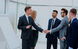 © ASDF - Successful businessmen handshaking after presentation.