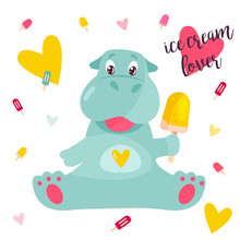 Vector Image Of A Funny Ice Cream Lover Hippo