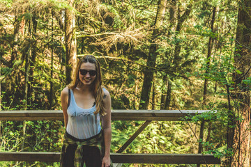 Poster - Girl at Baden Powell Trail near Quarry Rock at North Vancouver, BC, Canada