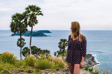 Canvas Print - Girl near Islands in Phuket Island, Thailand