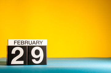 Sticker - February 29th. Day 29 of february month, calendar on yellow background. Winter time, leap-year. Empty space for text