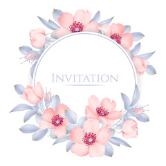 Wall Mural - Wedding invitation with wild rose flowers