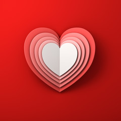 Poster - Heart shape layers folded paper art style on red background with shadow. 3D rendering.