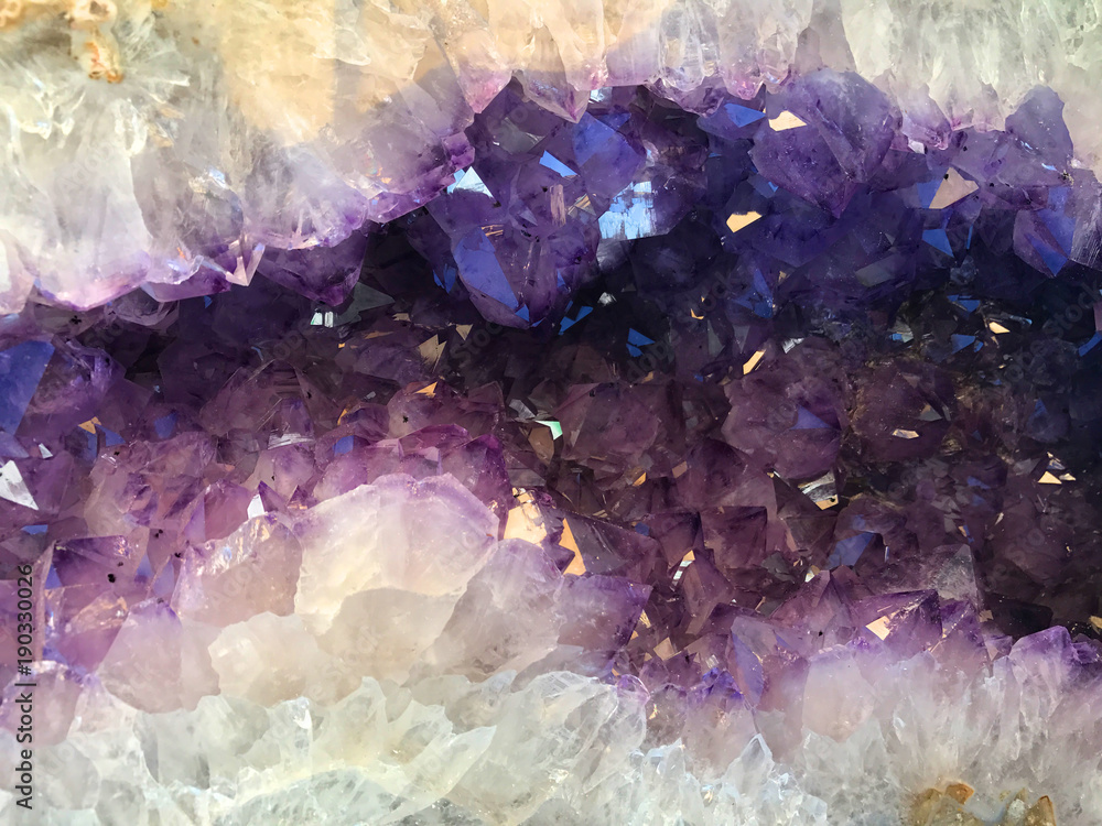 Purple Amethyst Geode Gemstone Background - obrazy, fototapety, plakaty 