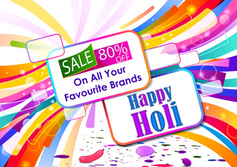 Sticker - Colorful Traditional Holi Shopping Discount Offer Advertisement  background for festival of colors of India