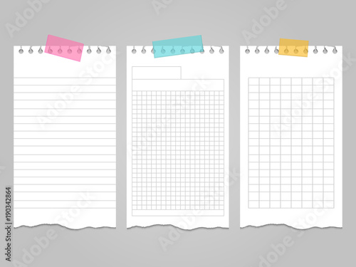 Fotografía Ripped lined notebook pages templates for notes or memo