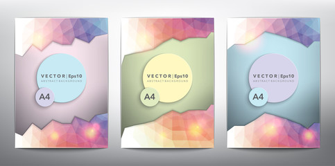 Wall Mural - Abstract vector polygonal backgrounds set of 3. Geometric low poly backgrounds in A4 size. Use for wallpaper, banner, template or brochure cover design. Vector illustration. Eps10.