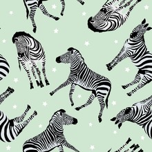 Sketch Seamless Pattern With Wild Animal Zebra Print, Silhouette On White Background. Vector Illustrations. Wild African Animals.