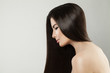 © millaf (Nemchinova) - Beautiful Hair Woman for Beauty Salon Background. Young Model Girl with Perfect Hairstyle, Profile