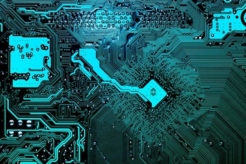 Wall Mural - blue circuit board background of computer motherboard