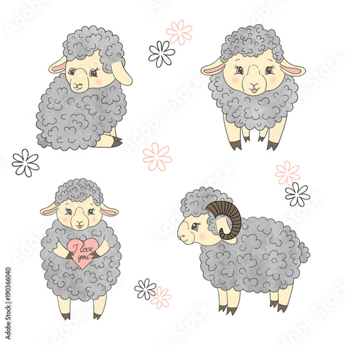 Set of cute sheep isolate o...