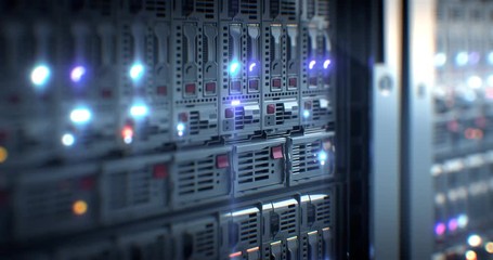 Wall Mural - servers close up. server. modern data center. cloud computing. mining farm. loopable seamless animat