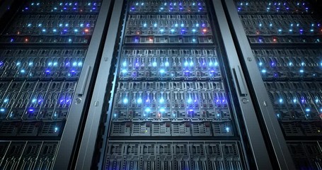 Wall Mural - servers close up. server. modern data center. cloud computing. mining farm. loopable seamless animat