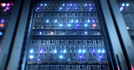 Wall Mural - servers close up. server. modern data center. cloud computing. mining farm. loopable seamless animat