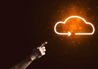 Digital cloud icon as symbol of wireless connection on dark background