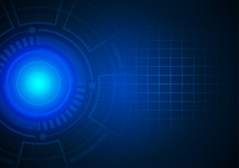 Vector Technology Theme, Blue Hi Tech Circuit And Square Grid On Dark Blue Background