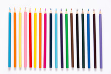 Crayon, Colored Pencils, Set Wooden Isolated On White Background.