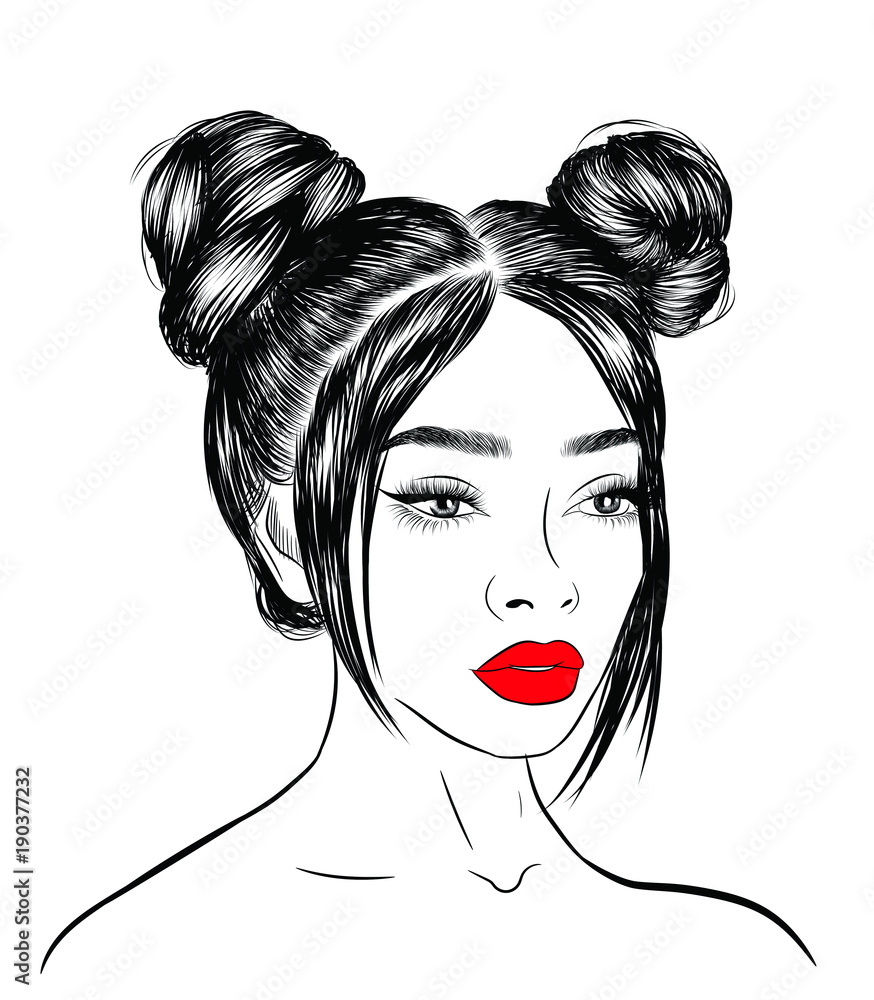 Garden Poster Cute Girl With Double Hair Buns And Long Silky Hair