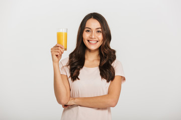 Sticker - Portrait of a happy young asian woman holding glass