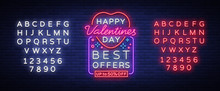 Valentine's Day Is A Proposal, A Neon Style Banner Template. Neon Sign, Poster Design For A Store, Bright Banner, Luminous Neon Advertising, Flyer, Postcard, Brochure. Vector. Editing Text Neon Sign