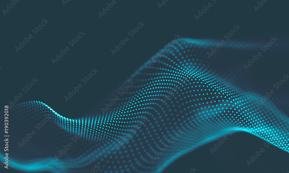  Abstract Music background. Big Data Particle Flow Visualisation. Science infographic futuristic illustration. Sound wave. Sound visualization - obrazy, fototapety, plakaty 