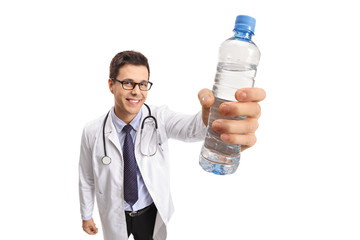 Sticker - Doctor showing a bottle of water