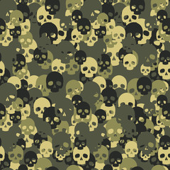 Skull camo seamless pattern. Green camouflage. Vector background for your design.