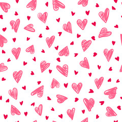 Seamless romantic pattern with hand drawing hearts. Vector cute holiday background. Gift wrap, print, cloth, cute background for a card.