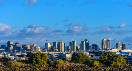 San Diego skyline against a balmy winter afternoon sky