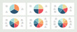 Business infographics. Pie charts with 3, 4, 5, 6, 7, 8 sections. Vector templates.