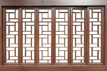 Chinese Traditional Style Wooden Window On Isolated White Background