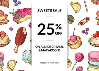 Wall Mural - Vector hand drawn sweets sale background template