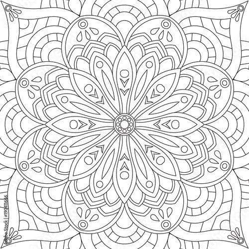 Download Flower rectangular mandala for adults. Coloring book page design. Anti stress black and white ...
